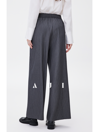 AUI Gray Striped High Intelligence Suit Wide-leg Temperament Loose Pants - Ji-woo