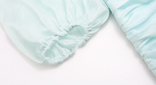 D0LLY Luxury French Style V-Neck Long Puff Sleeve Chiffon Pleated Ruffle Dress-VERA