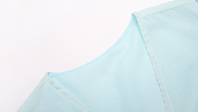 D0LLY Luxury French Style V-Neck Long Puff Sleeve Chiffon Pleated Ruffle Dress-VERA