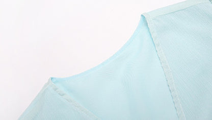 D0LLY Luxury French Style V-Neck Long Puff Sleeve Chiffon Pleated Ruffle Dress-VERA