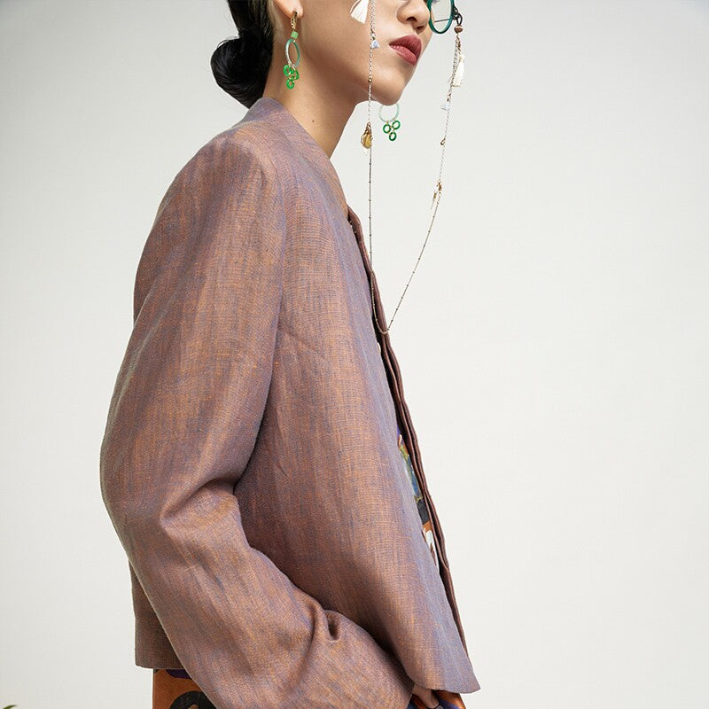 TUYUE stand-up collar dyeing and weaving linen short casual jacket - RICO.