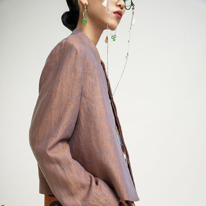 TUYUE stand-up collar dyeing and weaving linen short casual jacket - RICO.