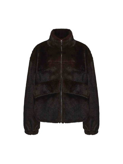 ATELIER MISS LU Large Pocket Design Faux Fur Zip Jacket - SAMPSON.