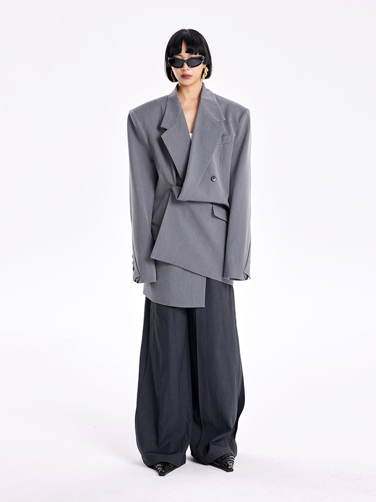 TINY IN Padded Shoulder Cuffs Folded Wide Shoulders Loose Coat-POXY