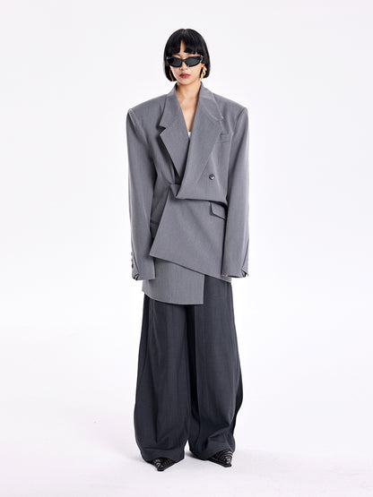 TINY IN Padded Shoulder Cuffs Folded Wide Shoulders Loose Coat-POXY