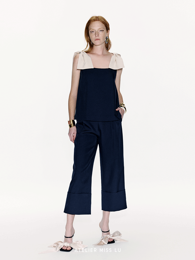 ATELIER MISS LU Contrasting Styling Ribbon A-Line Top -JACK.