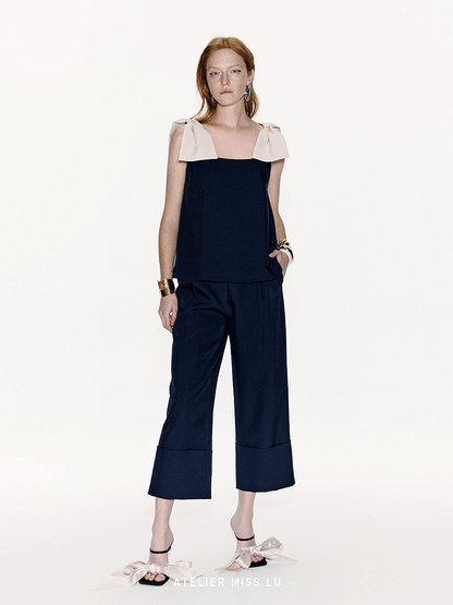 ATELIER MISS LU Contrasting Styling Ribbon A-Line Top -JACK.