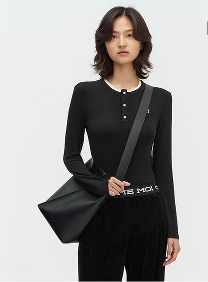 COMME MOI Lu Yan designer new women's Henry collar wool base T-shirt - PRIDE.