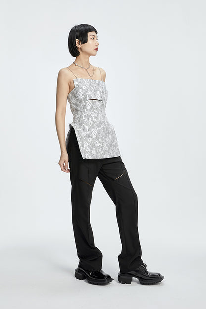TINY IN chain irregular jacquard camisole women gray top-NANA