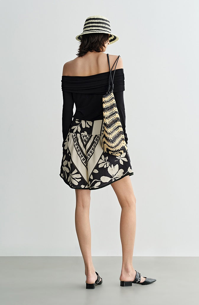 COMME MOI printed tassel black and white print waist suit  - AURORA.