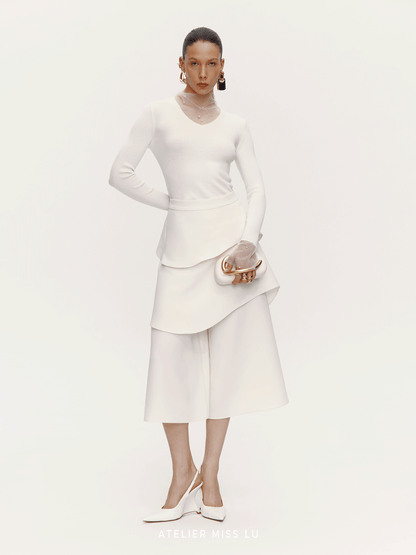 ATELIER MISS LU pearl embellished gauze patchwork knitted top - STRAD