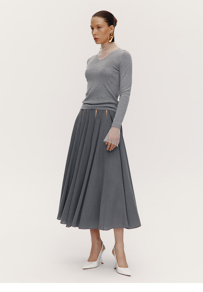 ATELIER MISS LU [Ferris Wheel Shimmer] Waist Cutout Sheep Wool Blend Skirt - LOVER.
