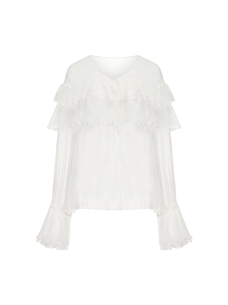 ATELIER MISS LU  Ruffle Design Sheer Mulberry Silk Top - MERCY.