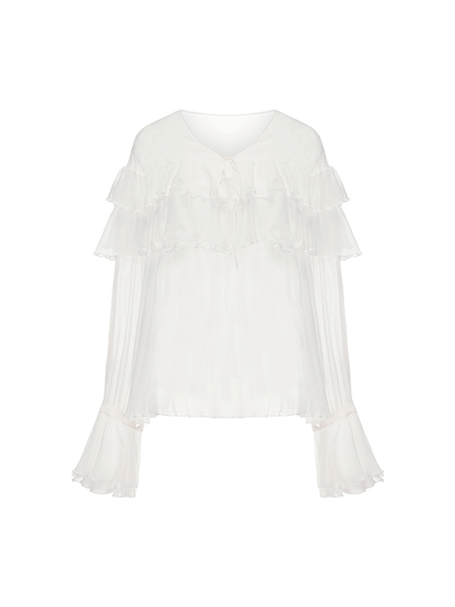 ATELIER MISS LU  Ruffle Design Sheer Mulberry Silk Top - MERCY.