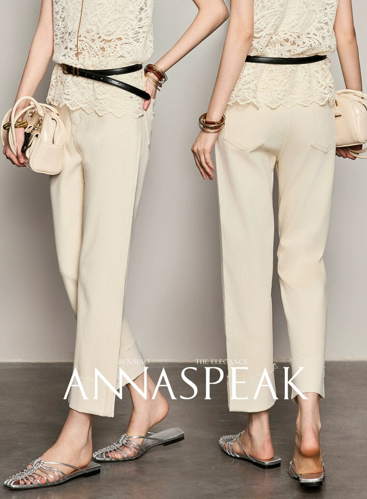 ANNASPEAK leg-shaped slightly elastic cropped straight micro-tapered pants jeans-JAG.