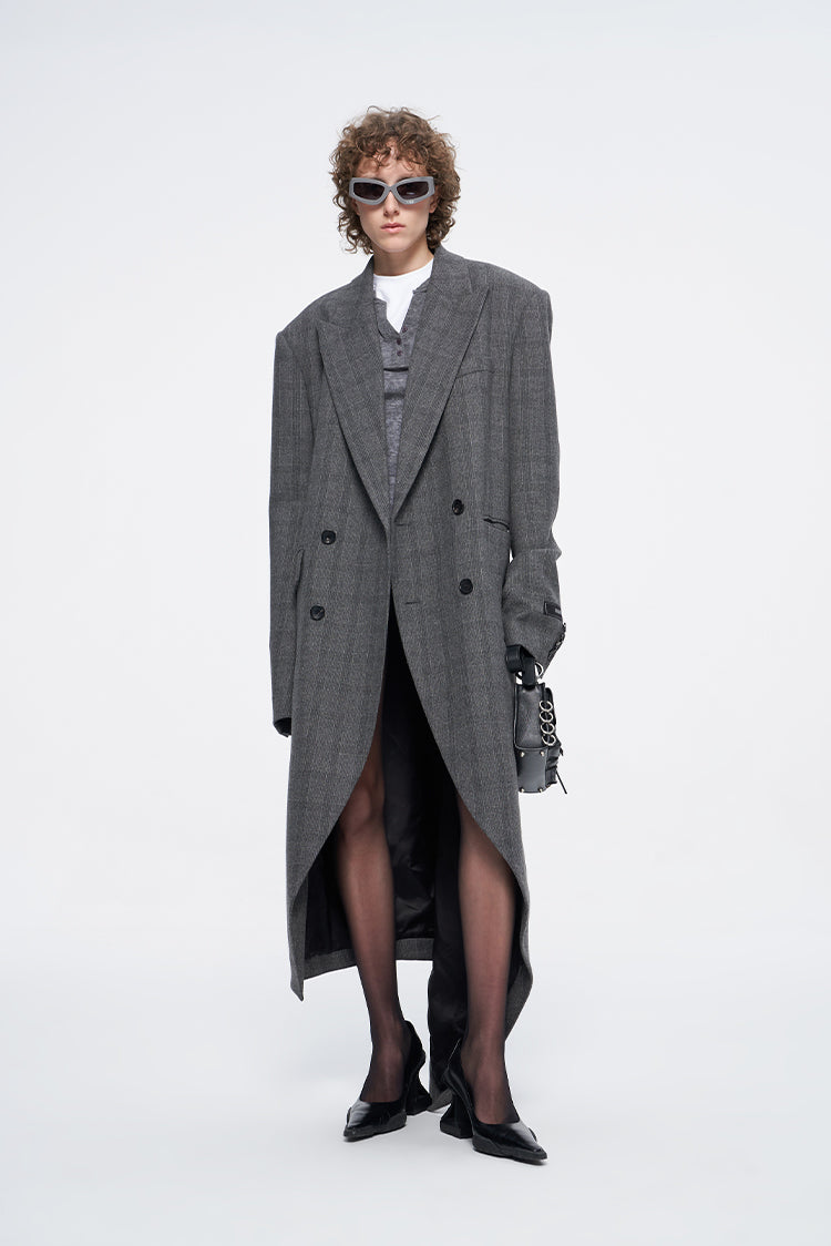 ANNAKIKI niche design asymmetrical loose wool long coat-JIANCI