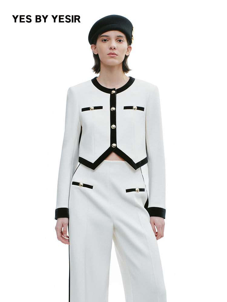 YES BY YESIR Luxury Contrast Short Jacket and Pant Set - CIRCLE.