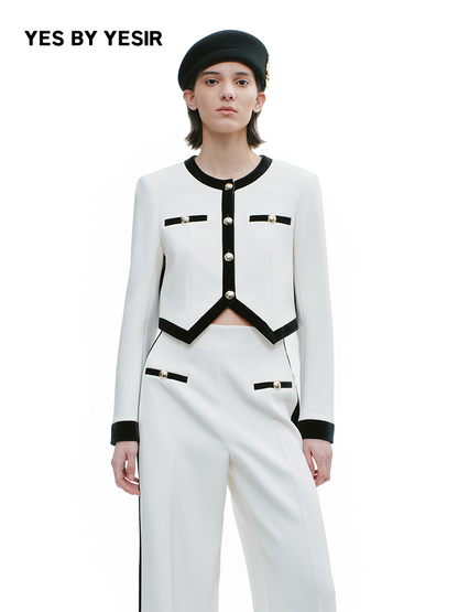 YES BY YESIR Luxury Contrast Short Jacket and Pant Set - CIRCLE.