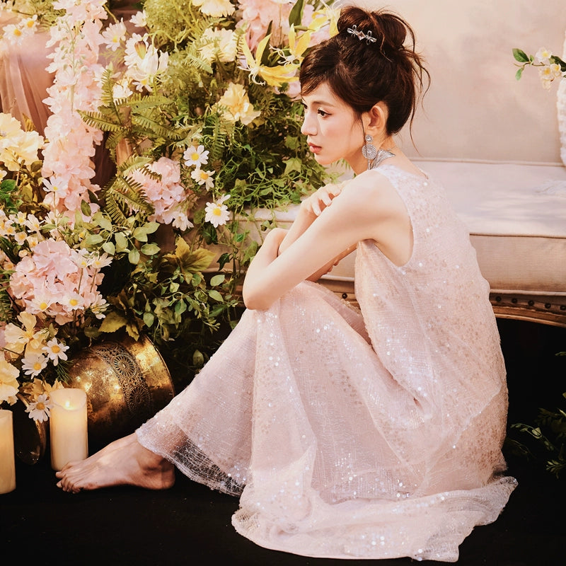 DOLLY Luxury U-Neck Sleeveless Fake Two Piece Midi Swing Dress-KASSIA