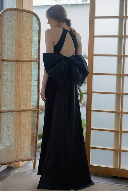 GOUDIN black simple slim evening dress-RENATA.