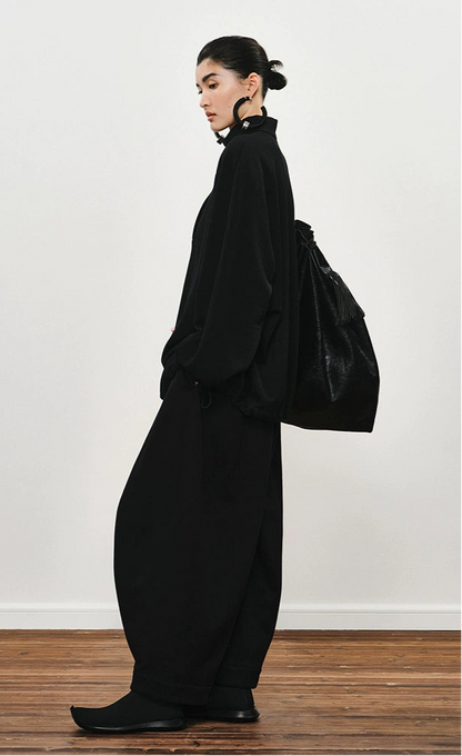 ZHUCHONGYUN Winter Black Loose Straight Cotton Trousers--EMIYA.