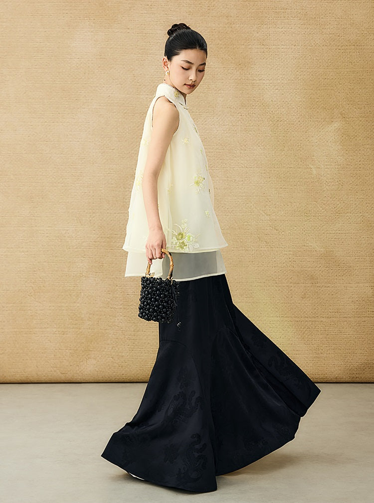 HECO Chinese Pearl Edge Embroidered Sleeveless Tulle Vest - IDEM.