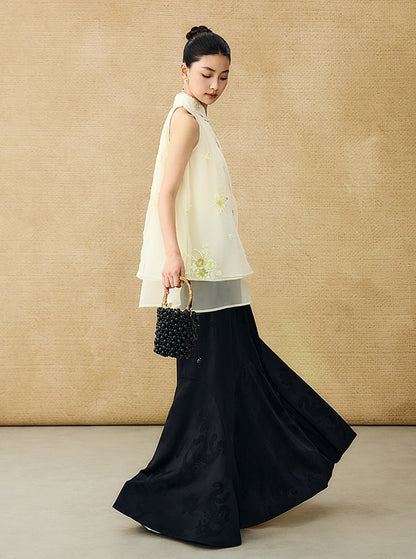 HECO Chinese Pearl Edge Embroidered Sleeveless Tulle Vest - IDEM.