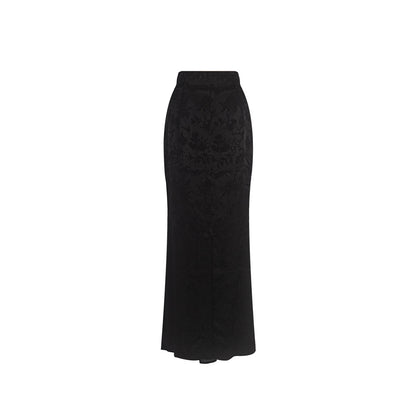 TUYUE Black Satin Woven Floral Mulberry Silk Mermaid Skirt - RANDY.