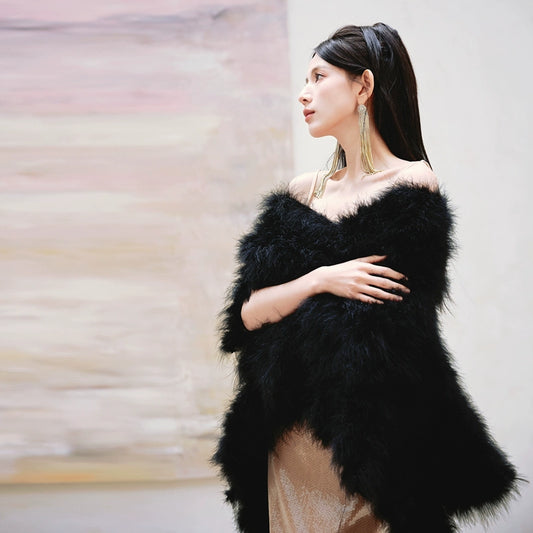 DOLLY Luxury Feather Fluffy Fur Tassel Chic Shawl-NANA