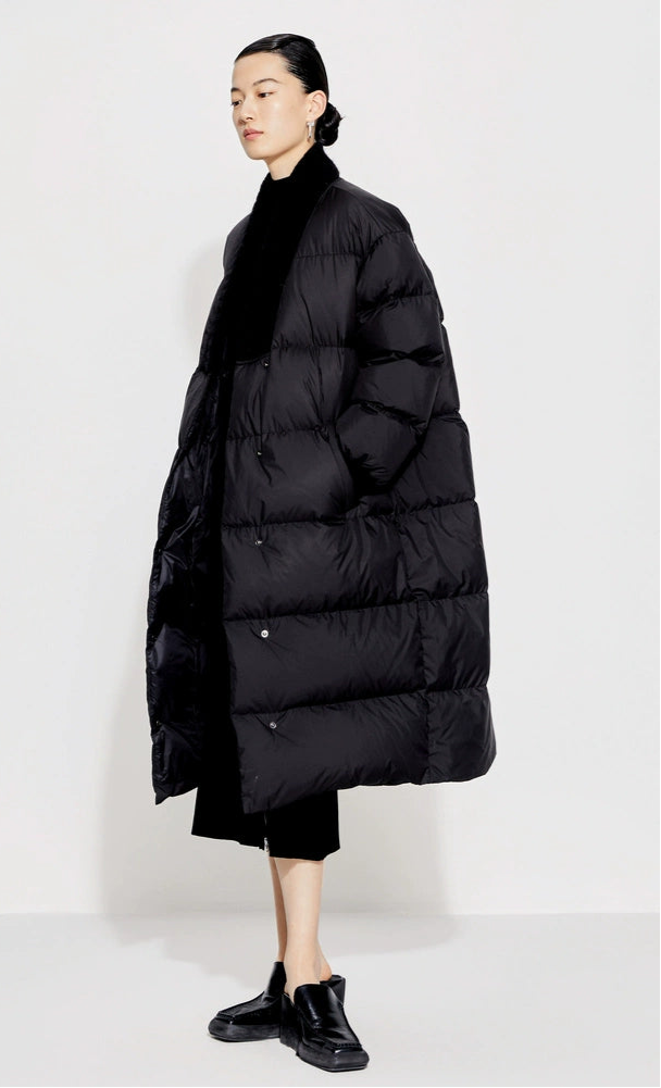 ZHUCHONGYUN black ink ribbed collar long puffer jacket-SUKEHIRO.