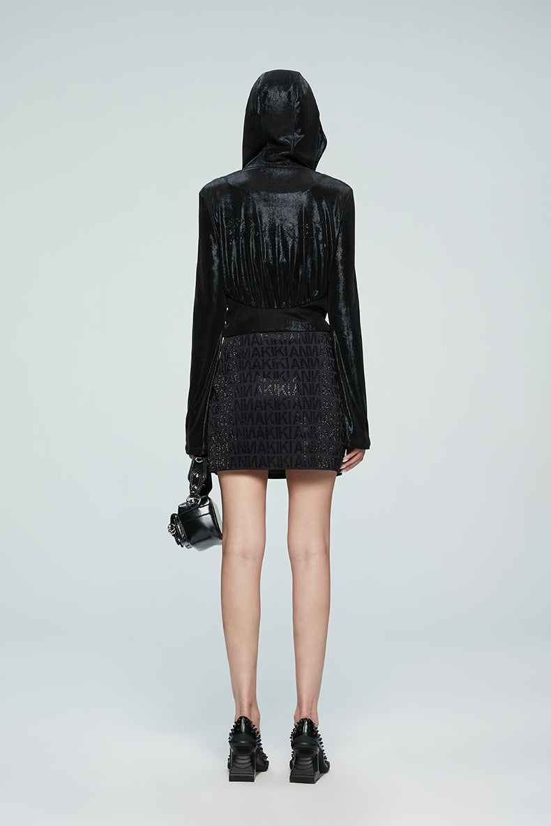 ANNAKIKI designer style back logo hot diamond waist hooded jacket-DAIKI