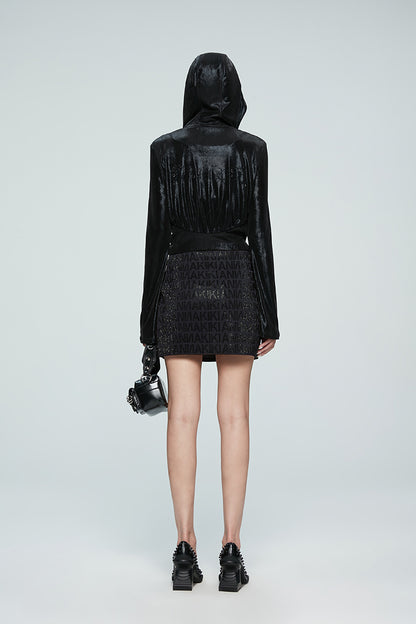 ANNAKIKI designer style back logo hot diamond waist hooded jacket-DAIKI