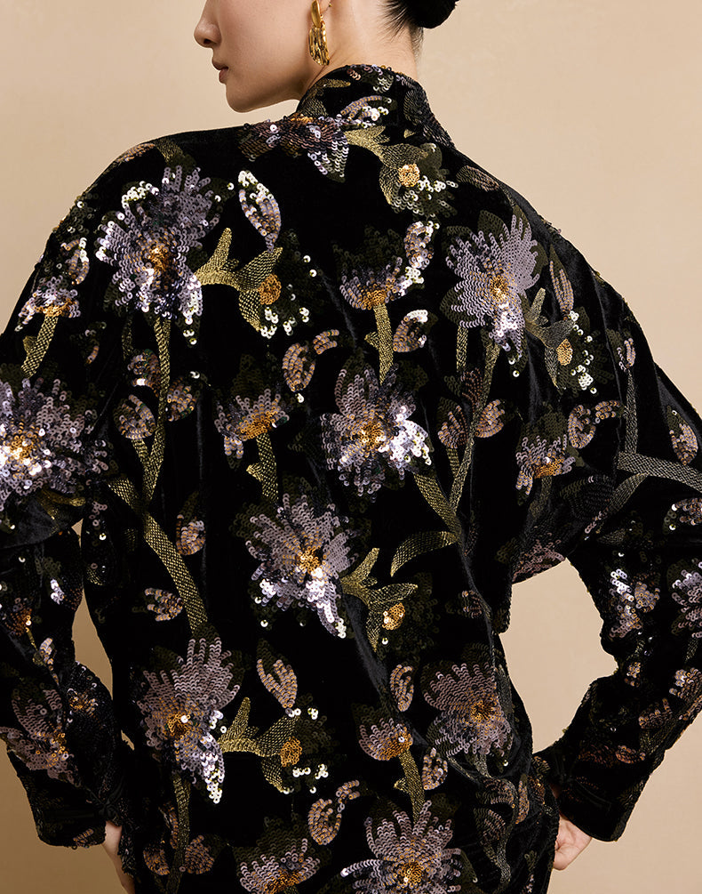 HECO velvet bottom plant embroidery sequin  JACKET - AMAYA.
