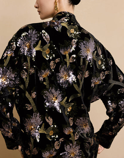 HECO velvet bottom plant embroidery sequin  JACKET - AMAYA.