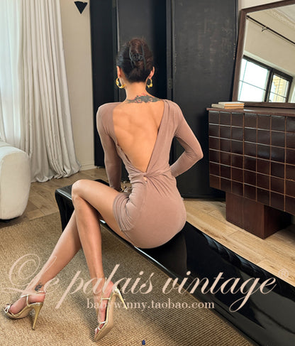 Le Palais Vintage Elegant Brown Aysmmetrical Wrap Short/ Long Dress-POA.