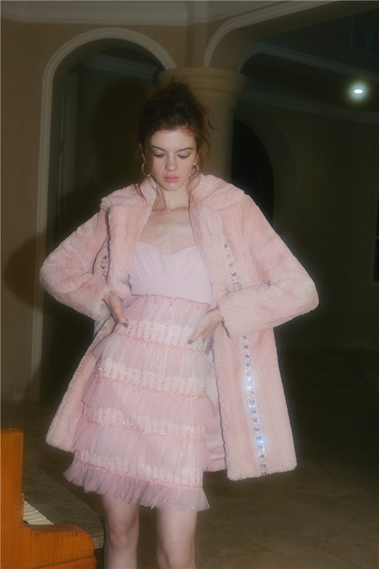 Wardrobes by Chen  Luxury Soft Pink Handmade Diamond Fur Plush Coat-Elanor