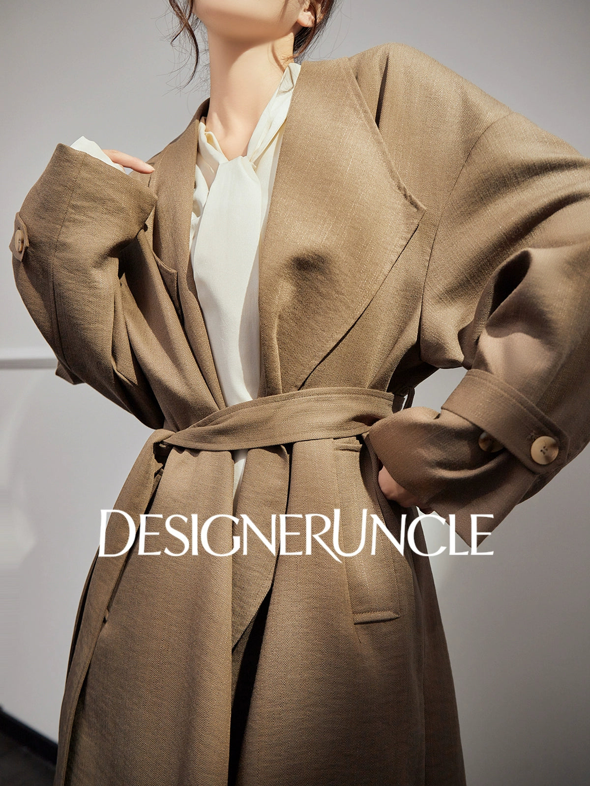 DGU "Twilight" khaki trench coat loose slimming high-end mid-length jacket - MEDE.