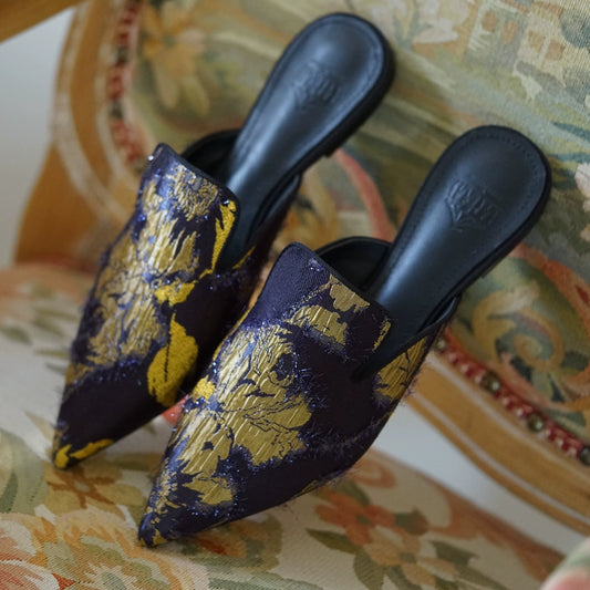 B-FEI rich and elegant special fabric flower flat mules-HASHI.