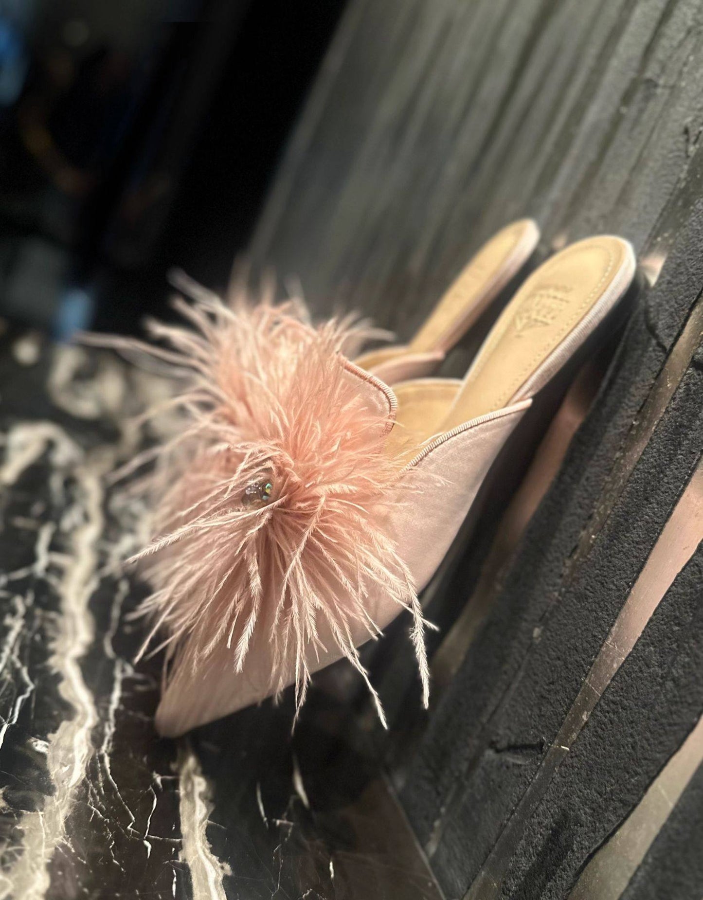 B-FEI  rhinestone pointed flat slippers-INOS.