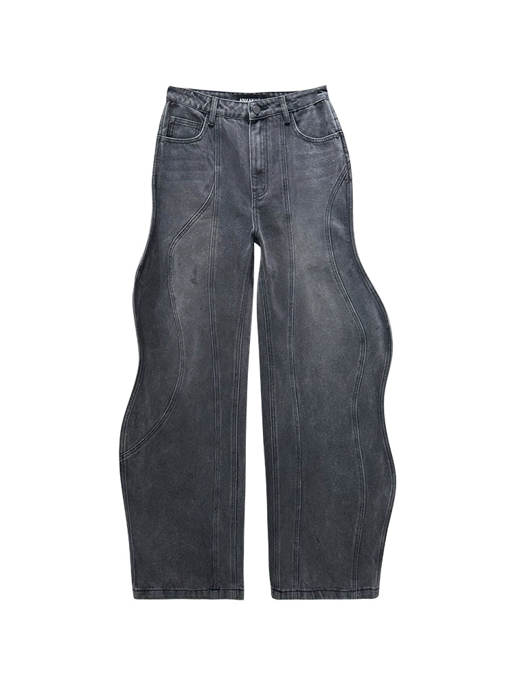 ANNAKIKI Pre-Fall Niche designer 3D wavy fractal deconstructed jeans-JINSHI