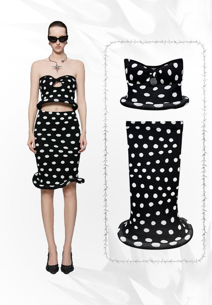 ANNAKIKI women's clothing black shaped polka dot skirt knitted hip skirt-SUZY