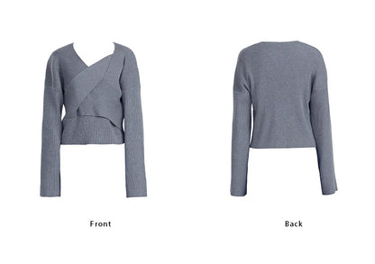 TINY IN cross-twisted gray wool knit women's shoulder sweater-QUE