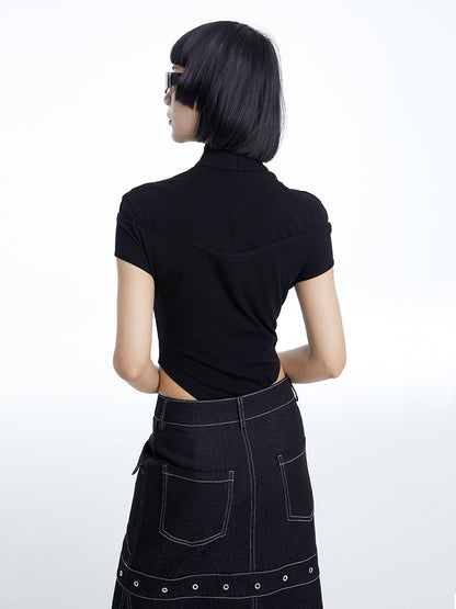TINY IN black denim women's long a-line skirt -SALEM