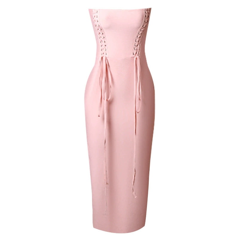 DOLLY Elegant Sleeveless Off Shoulder Tube Top Sexy Backless Midi Dress-XENNY