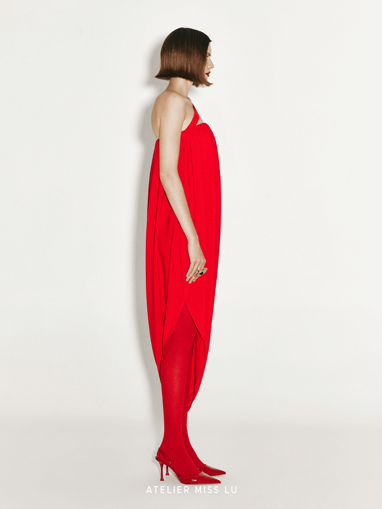ATELIER MISS LU Sling Strapping Draped Irregular Dress - ALEX