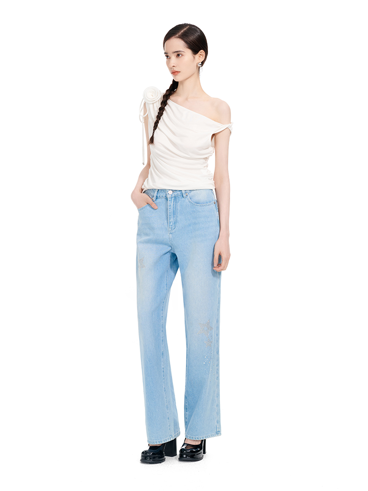YES BY YESIR | Ye Qians Marilyn-Inspired Hot Diamond Embellished Jeans -TALLISSA.
