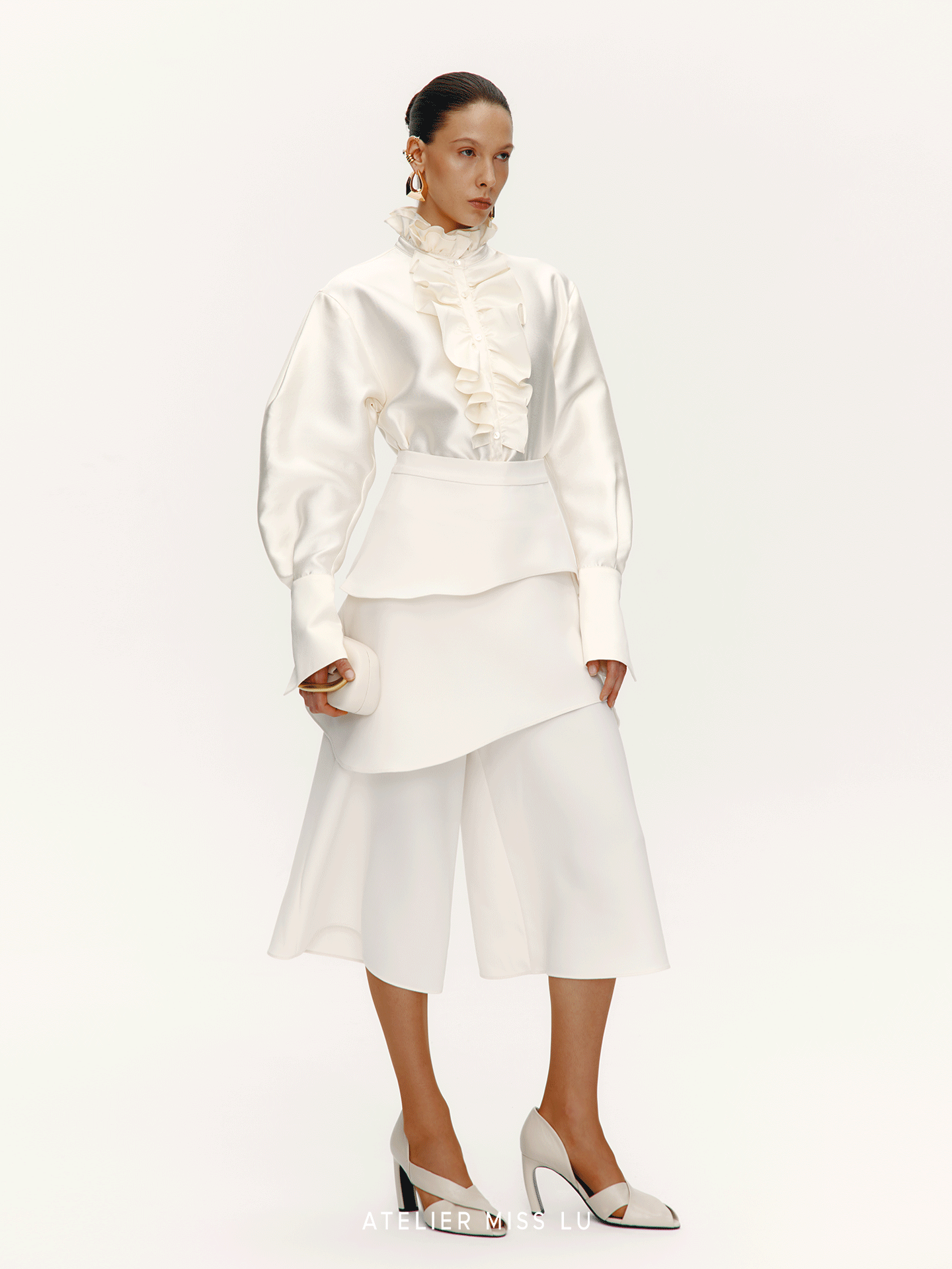 ATELIER MISS LU Court Wind Pleated Design Shirt Top - SUTH