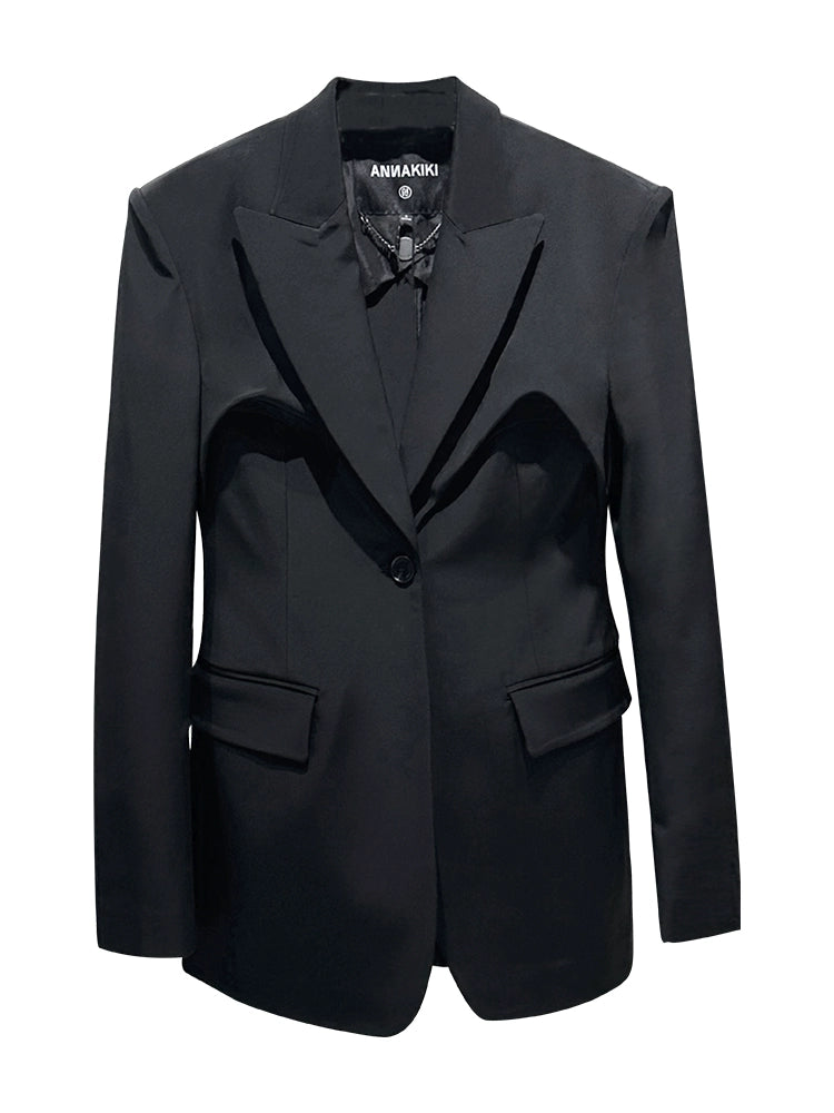 ANNAKIKI black acetate three-dimensional waist suit jacket for women-MARS