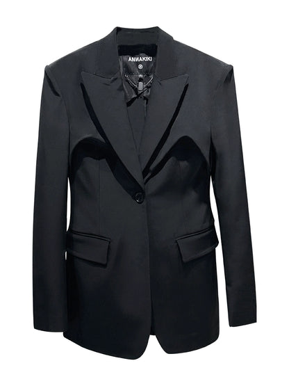 ANNAKIKI black acetate three-dimensional waist suit jacket for women-MARS