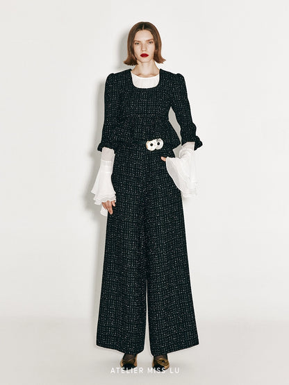ATELIER MISS LU autumn three-dimensional bud hem tweed crop top - simon.